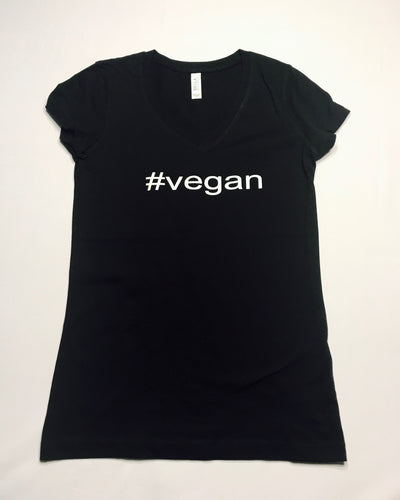 #Vegan Womans V-Neck Tee Black