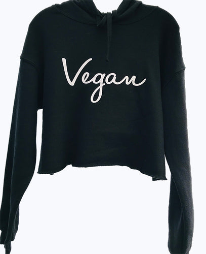 Vegan Signature Crop Fleece Hoodie Black