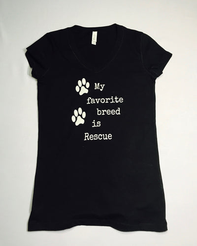 My Favorite Breed is Rescue Womans V-Neck Tee Black