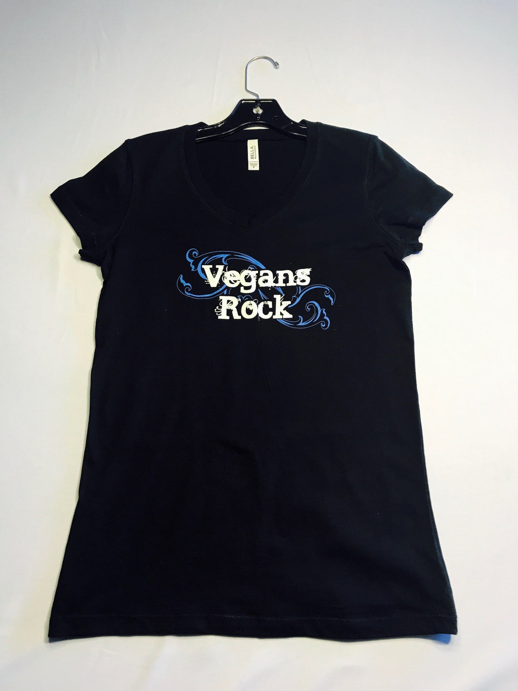 Vegans Rock Classic Womans V-NeckTee Black Blue